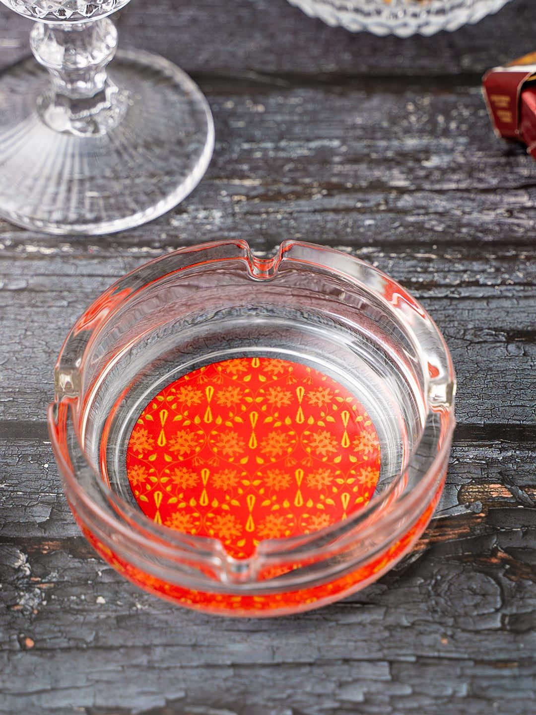 KOLOROBIA Transparent Red Babur Print Ashtray Price in India