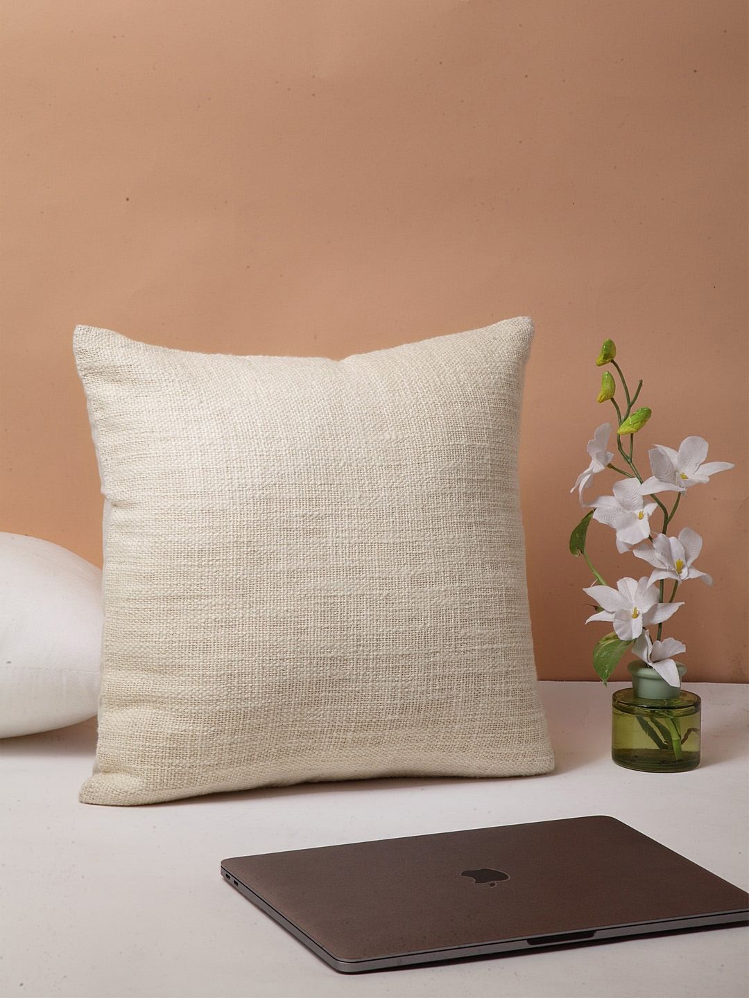 BLANC9 Beige Single Solid Square Cushion Cover Price in India