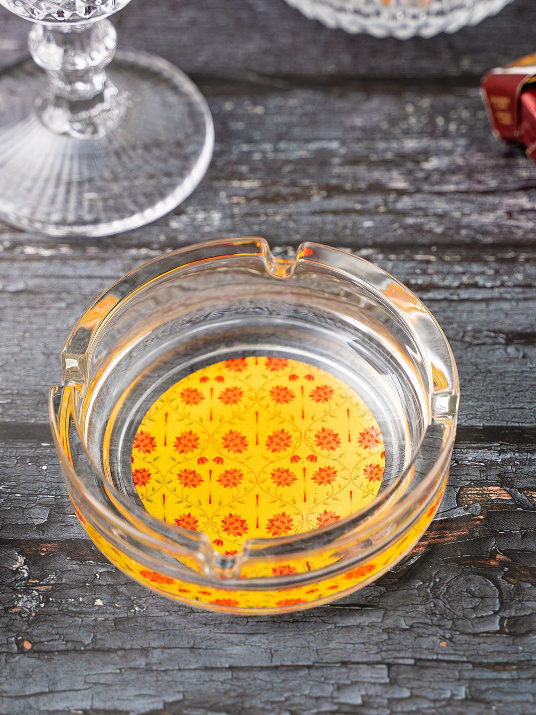 KOLOROBIA Yellow & Orange Printed Babur Ashtray Price in India