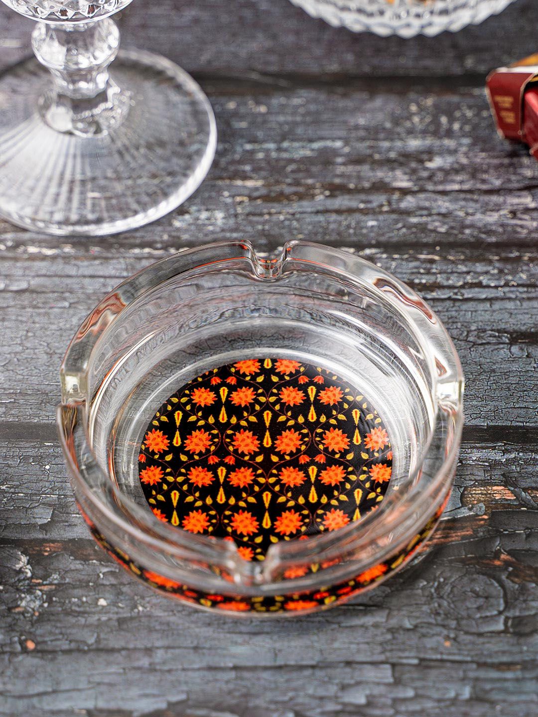 KOLOROBIA Black & Orange Babur Printed Ashtray Price in India