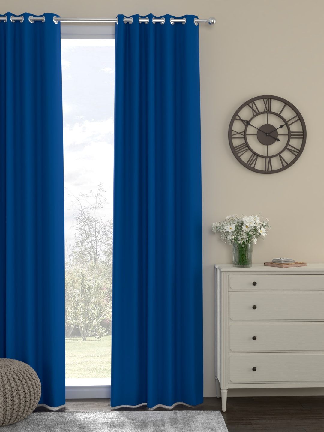 ROSARA HOME Blue Single Black Out Door Curtain Price in India