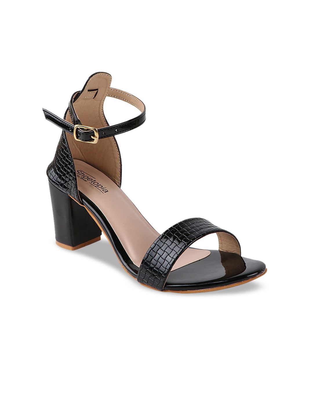 Shoetopia Women Black Textured Block Heels Price in India