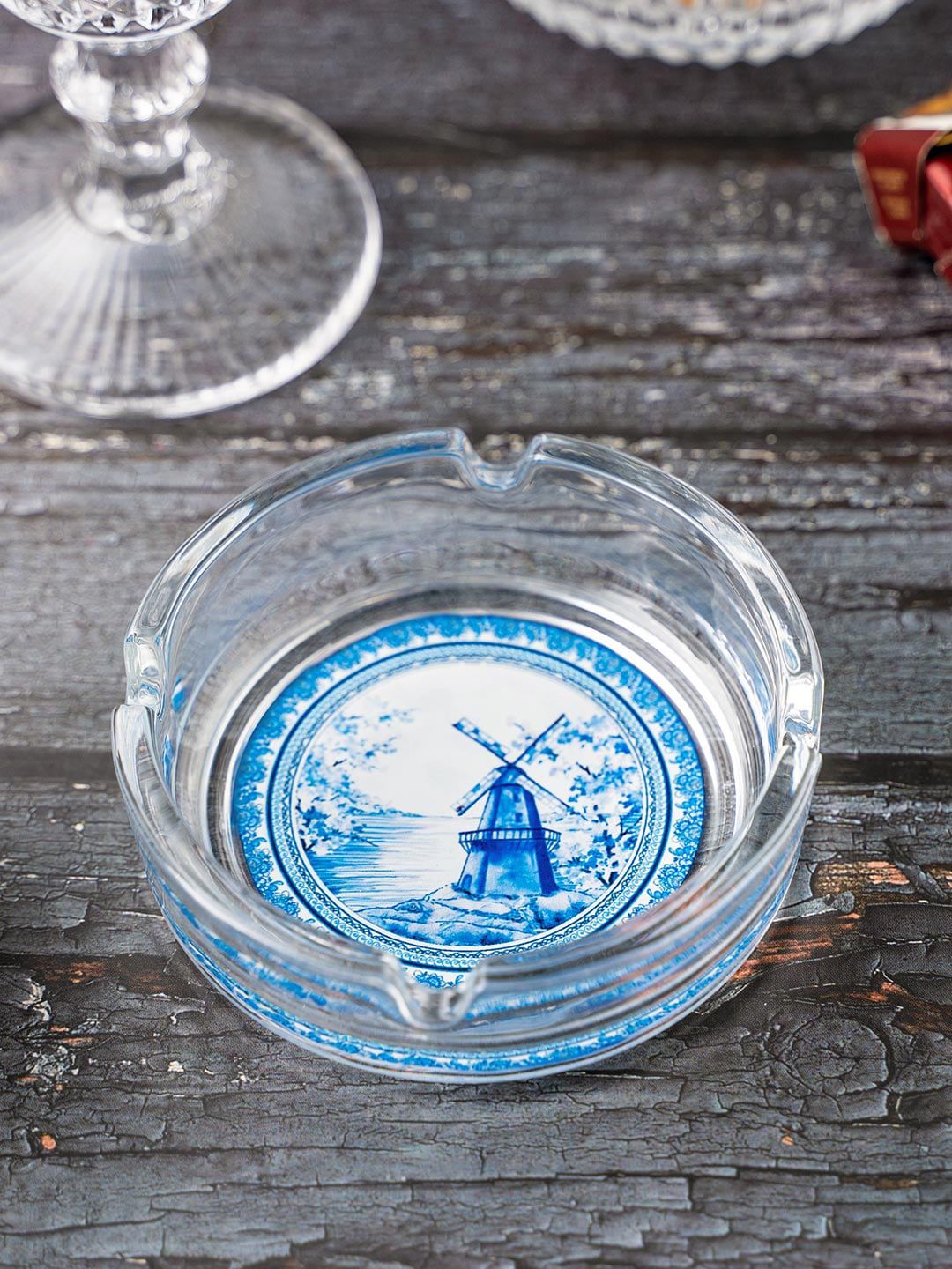 KOLOROBIA Transparent Dutch Blue Pottery Printed Ash Tray Price in India