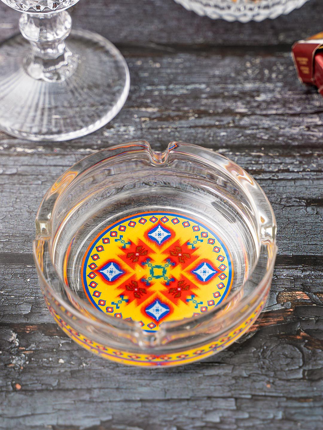 KOLOROBIA Yellow & Red Dazziling Ikat Ashtray Price in India