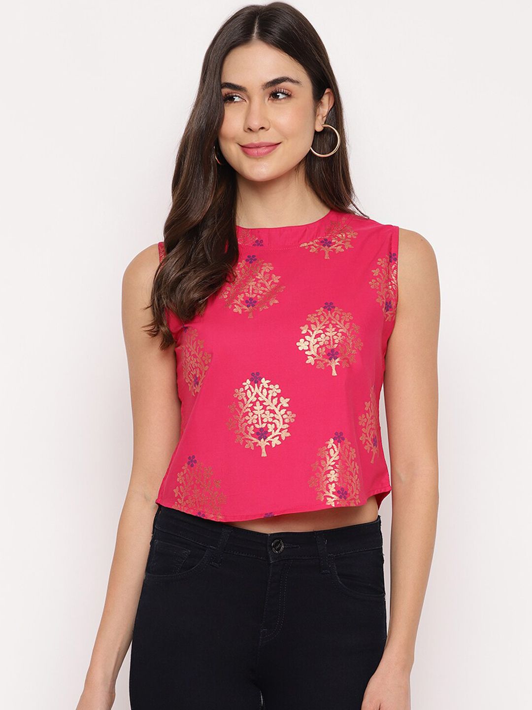 Mayra Women Magenta Printed Regular Crop Top