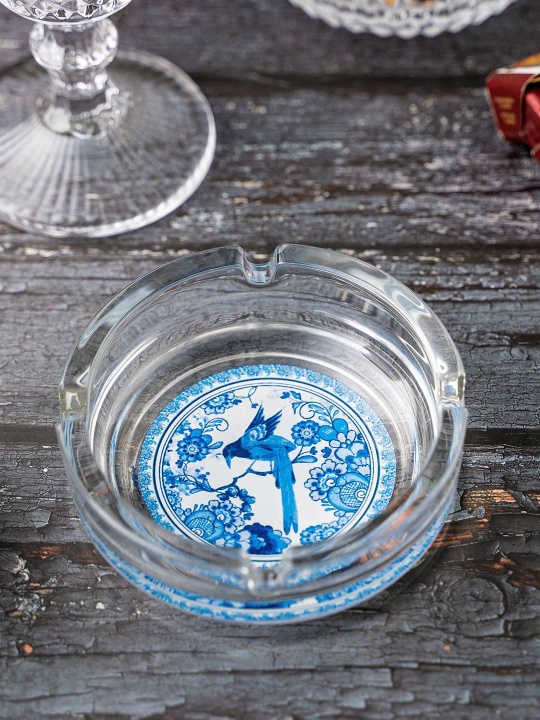 KOLOROBIA White & Blue Pottery Printed Ashtray Price in India