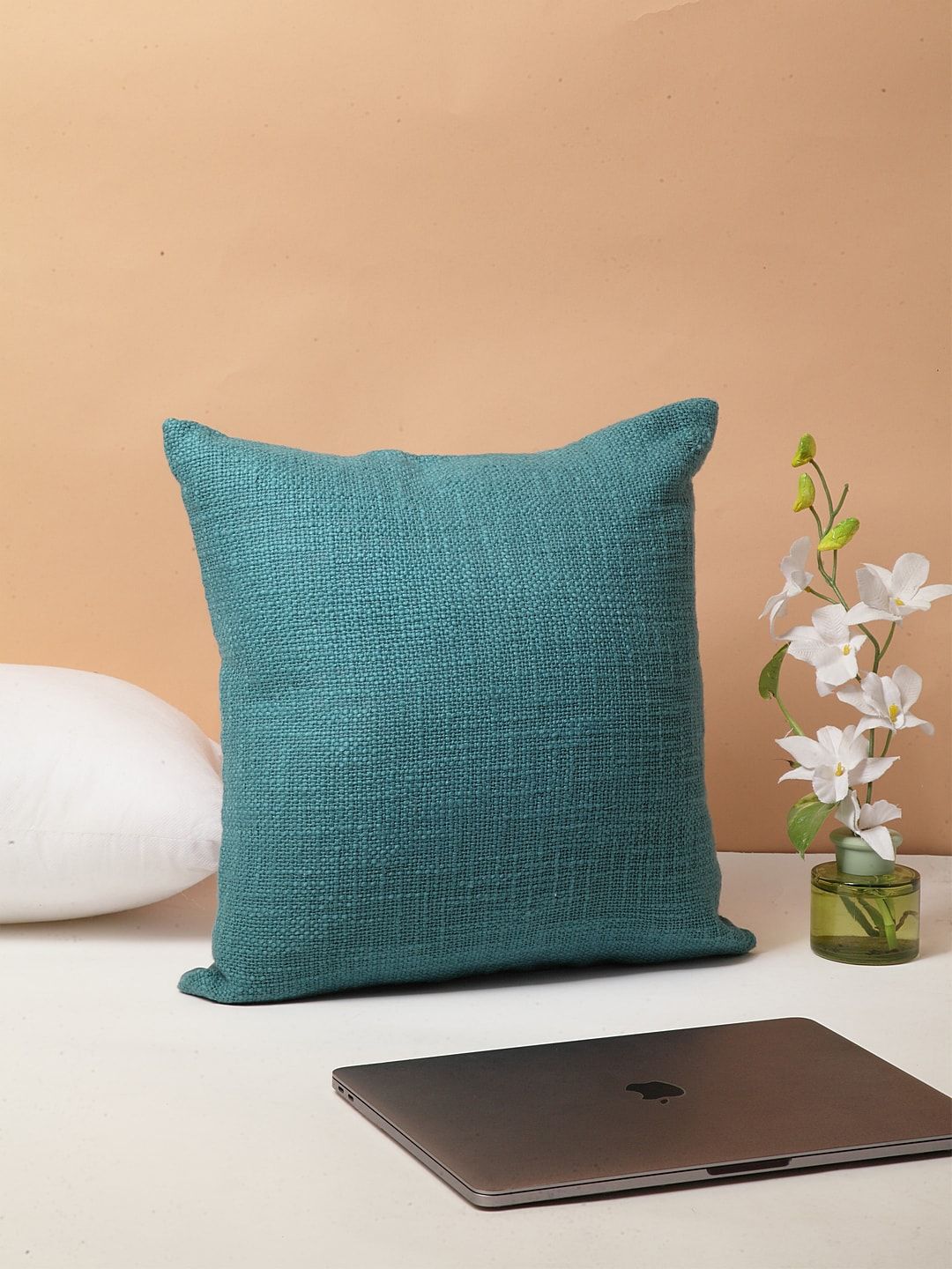 BLANC9 Blue Self Design Cushion Cover Price in India