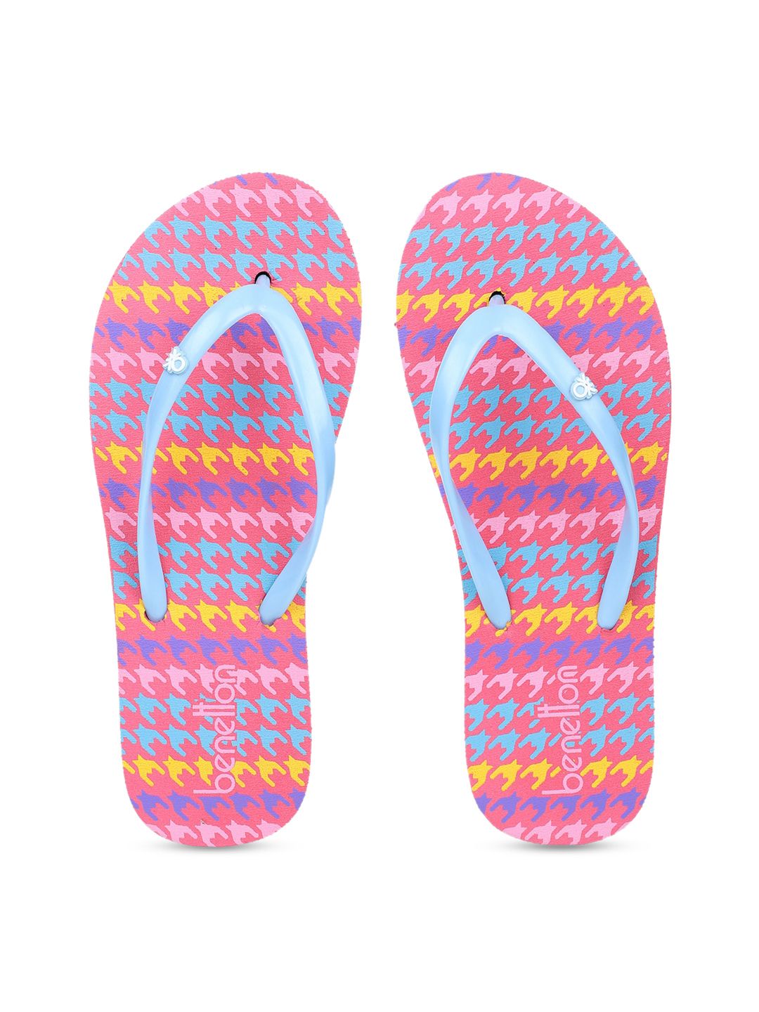 United Colors of Benetton Women Pink & Blue Printed Thong Flip-Flops Price in India