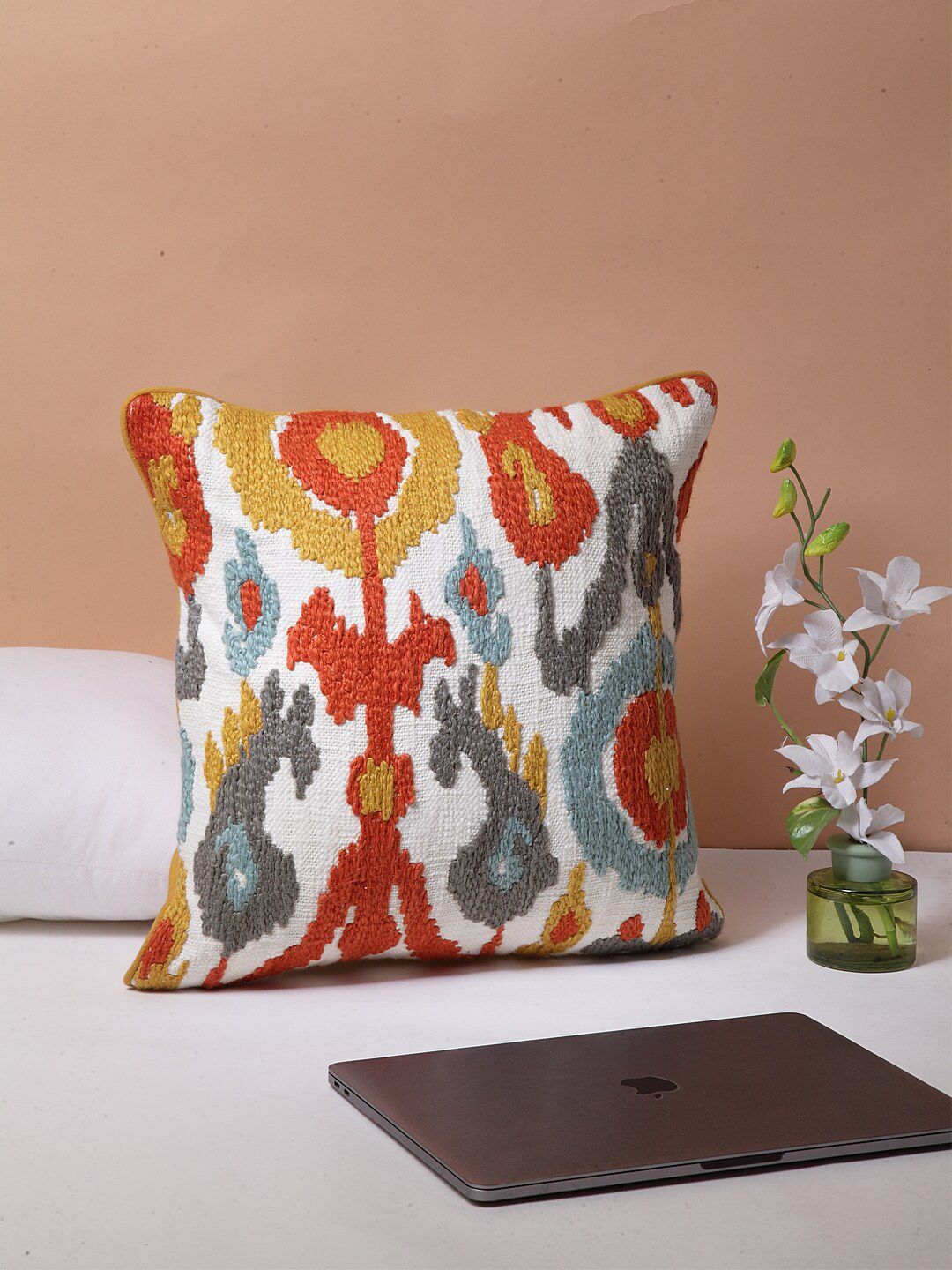 BLANC9 Multicoloured Single Embroidered Square Cushion Covers Price in India