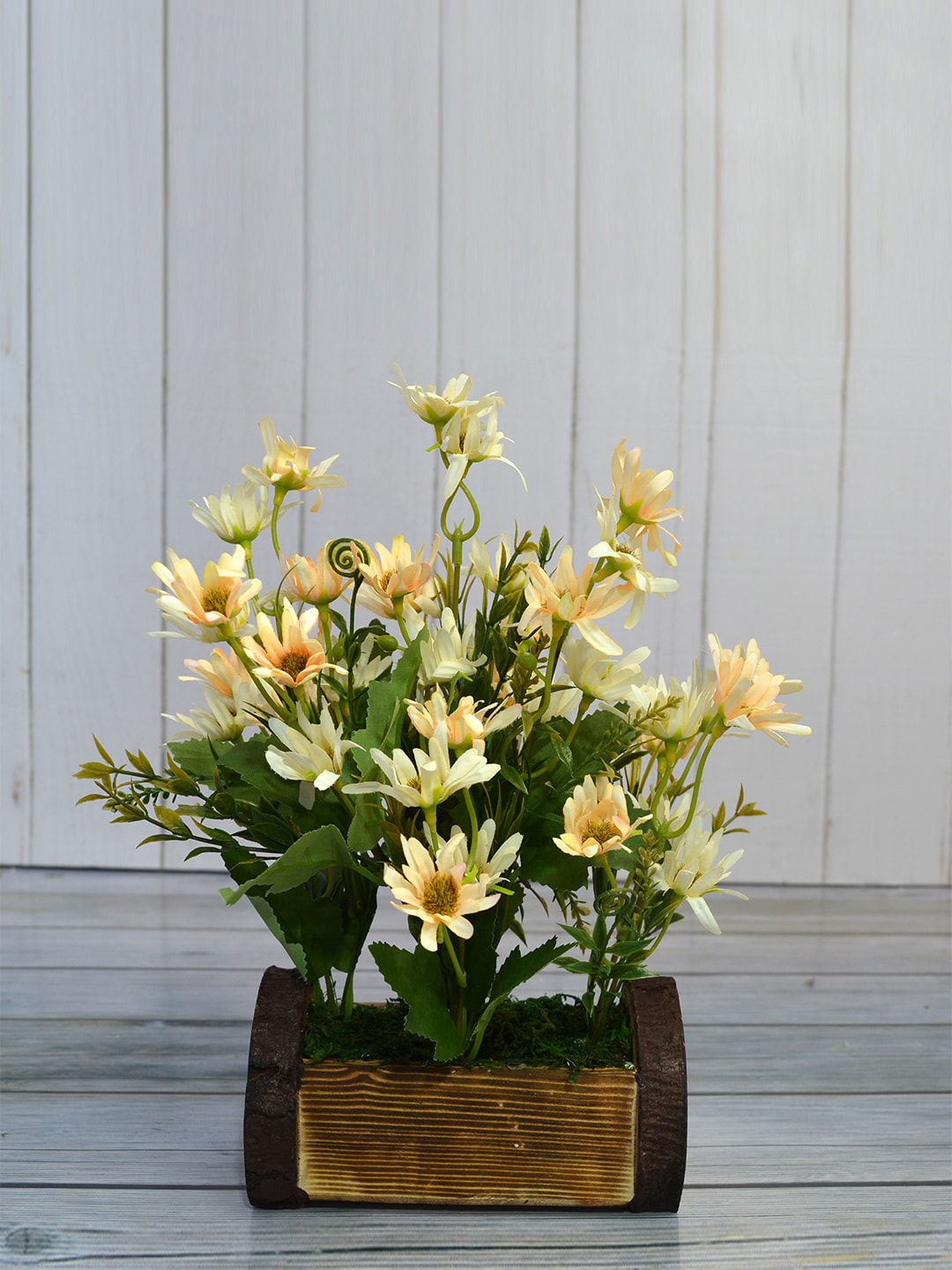 fancy mart Beige & Brown Artificial Icelandic Flowers In Wooden Pot Price in India