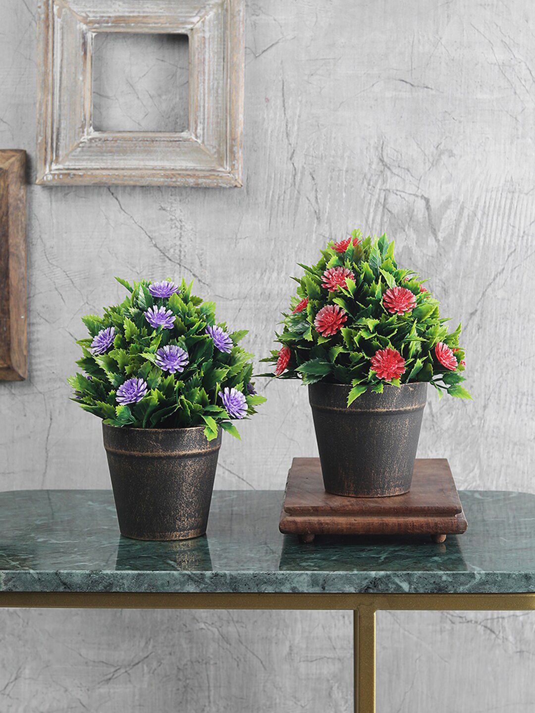 FOLIYAJ Set Of 2 Green & Red Artificial Plant with Shemrock Leaves & Gerbas Price in India