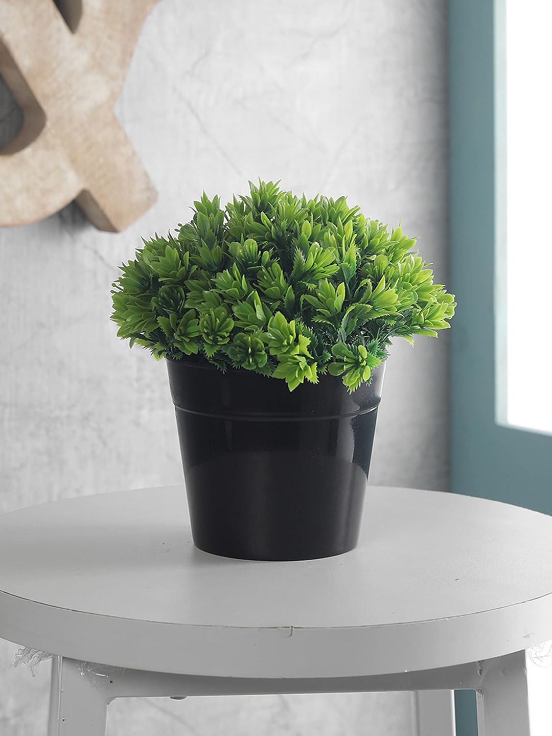 FOLIYAJ Green & Black Artificial Plant With Leaves & Flowers In Pot Price in India