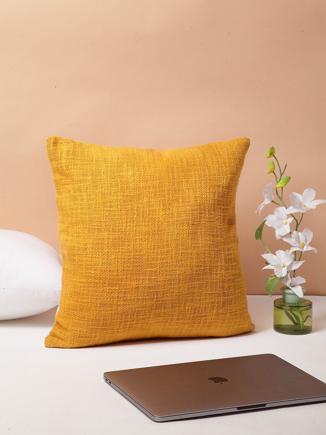 BLANC9 Yellow Single Self Design Square Cushion Covers Price in India