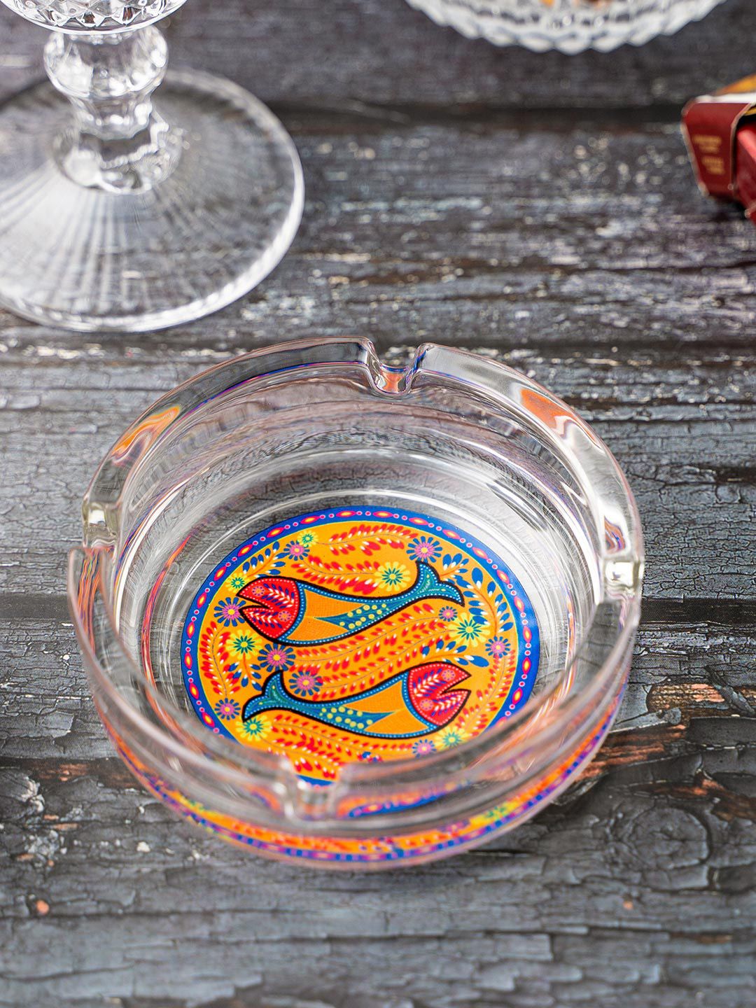 KOLOROBIA Yellow & Blue Babur Print Ashtray Price in India