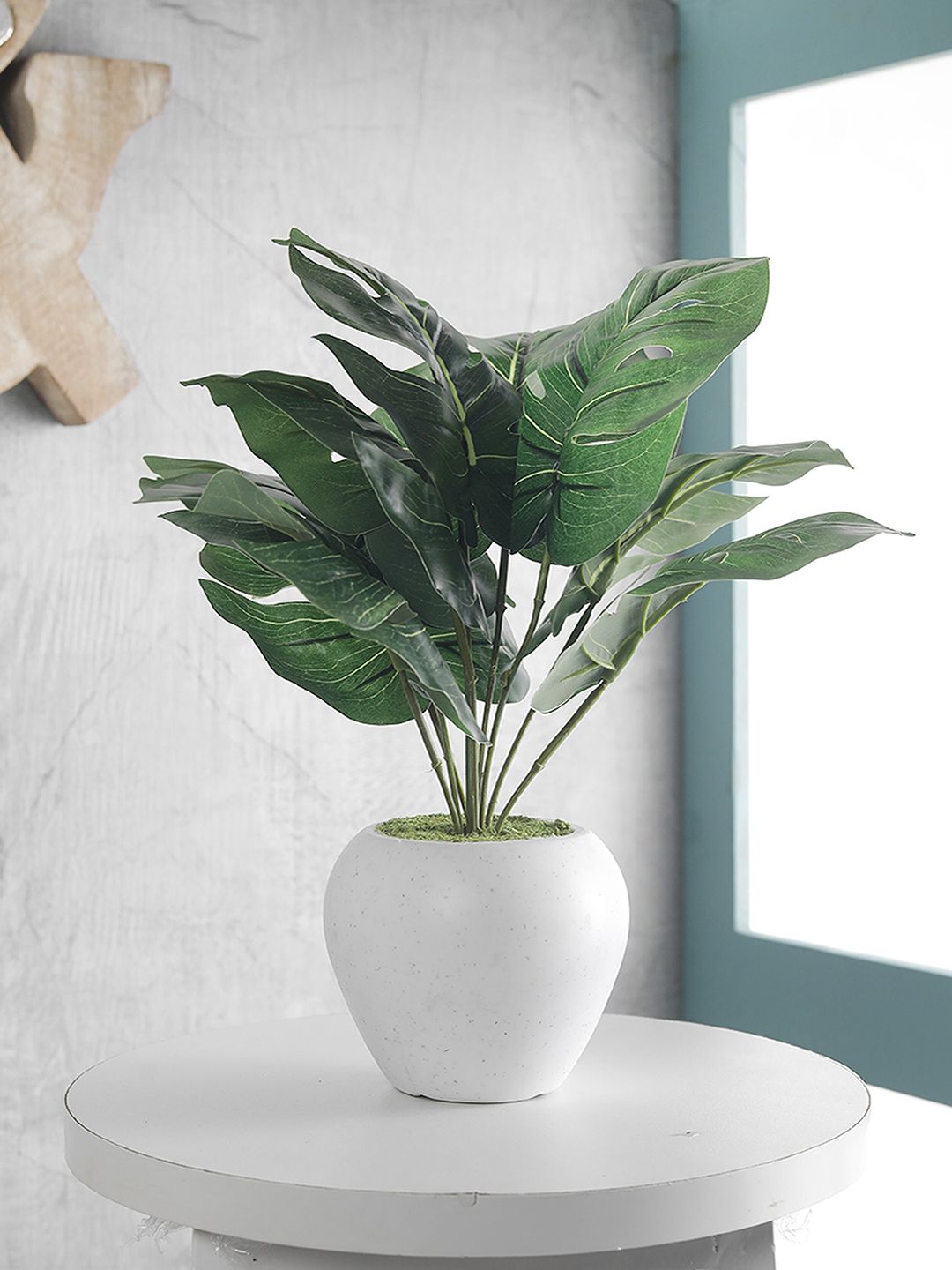 FOLIYAJ Green & White Artificial Money Plant In Apple-Shaped Pot Price in India