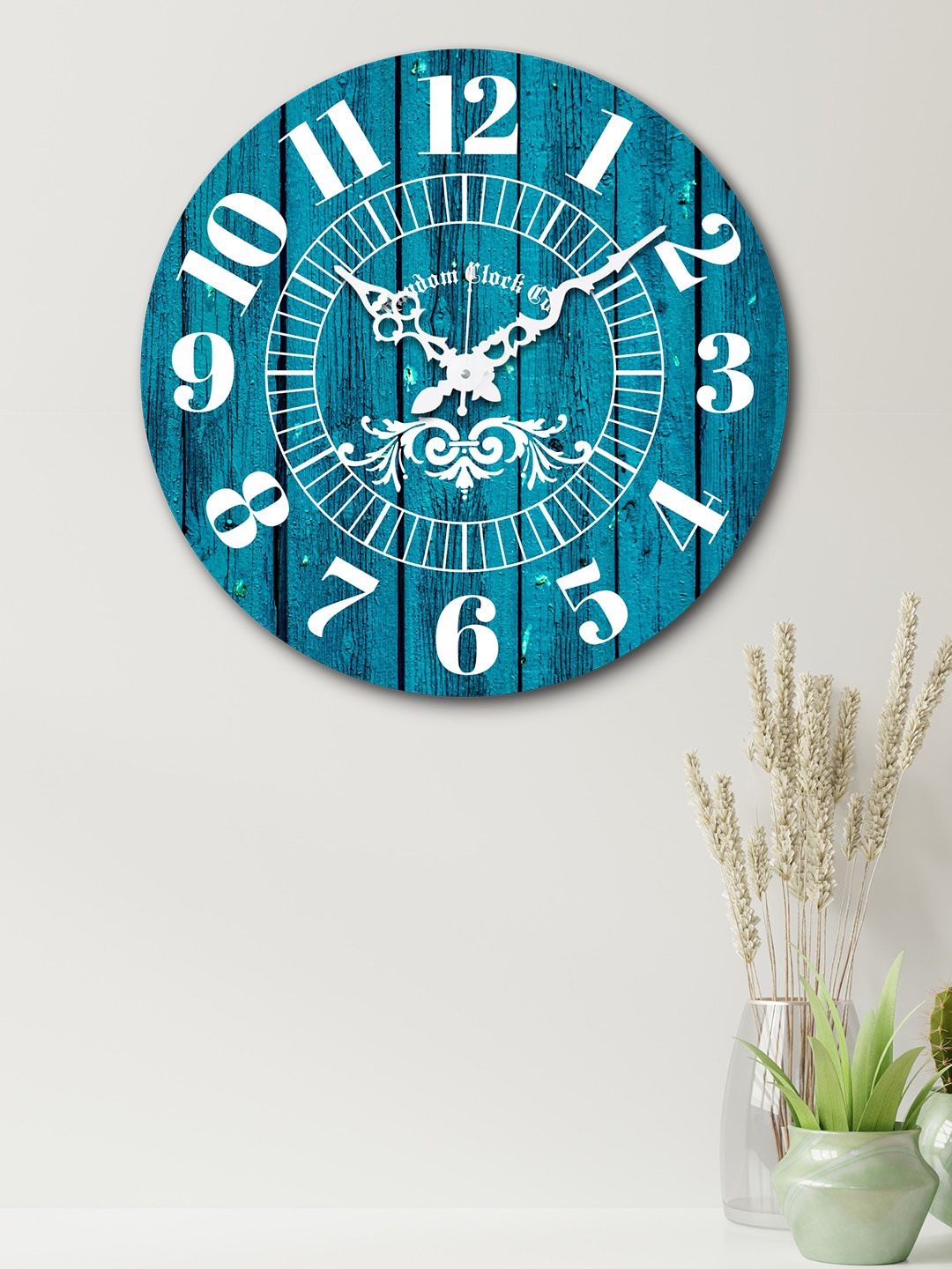 RANDOM Teal Blue Round Printed 37 cm Analogue Wall Clock Price in India