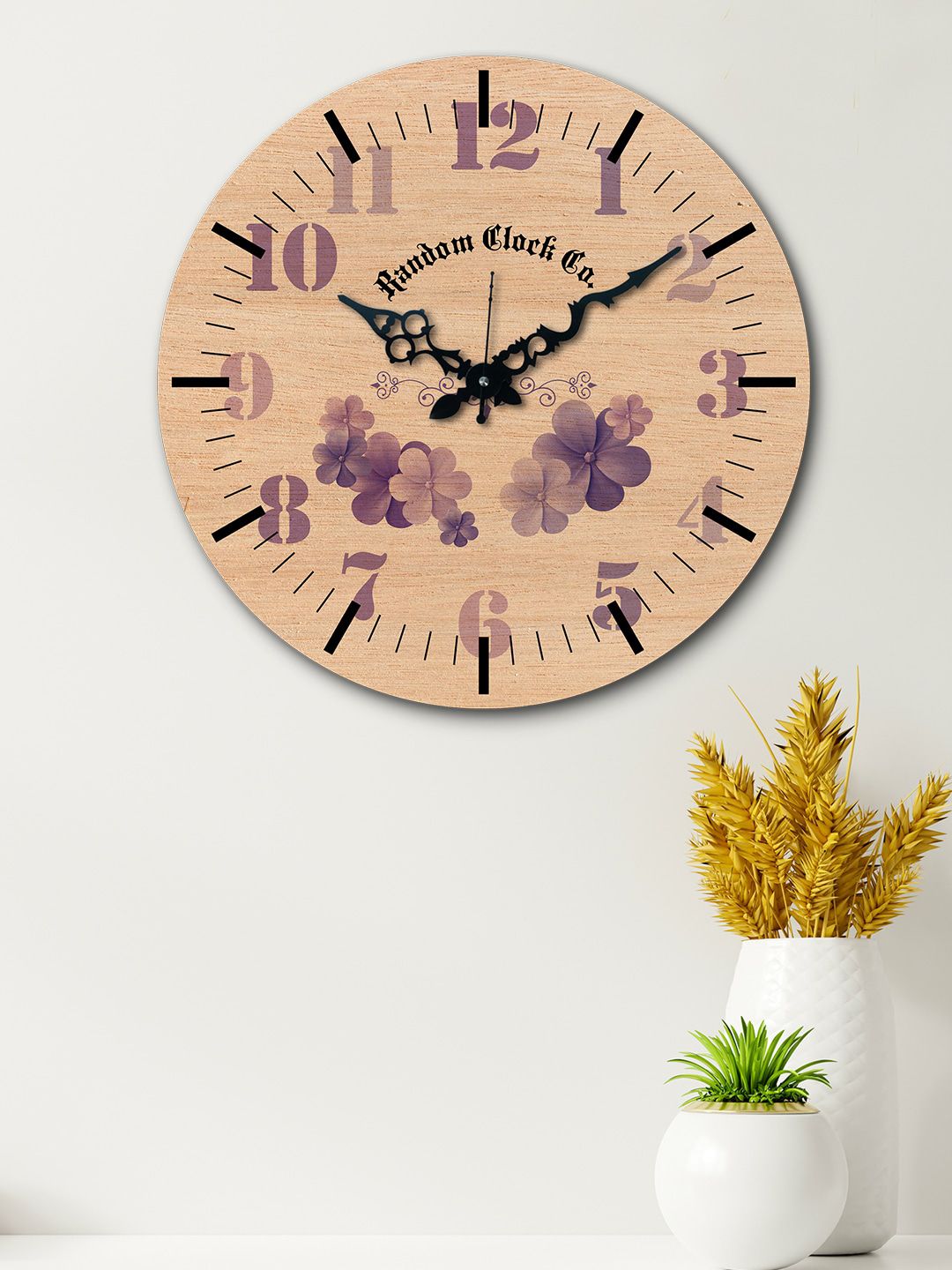 RANDOM Beige & Purple Round Printed 37 cm Analogue Wall Clock Price in India