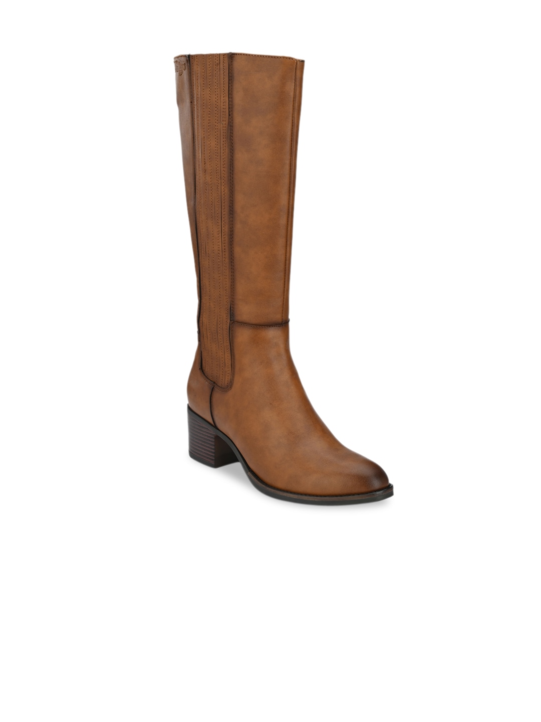 Delize Women Brown Solid Heeled Boots Price in India