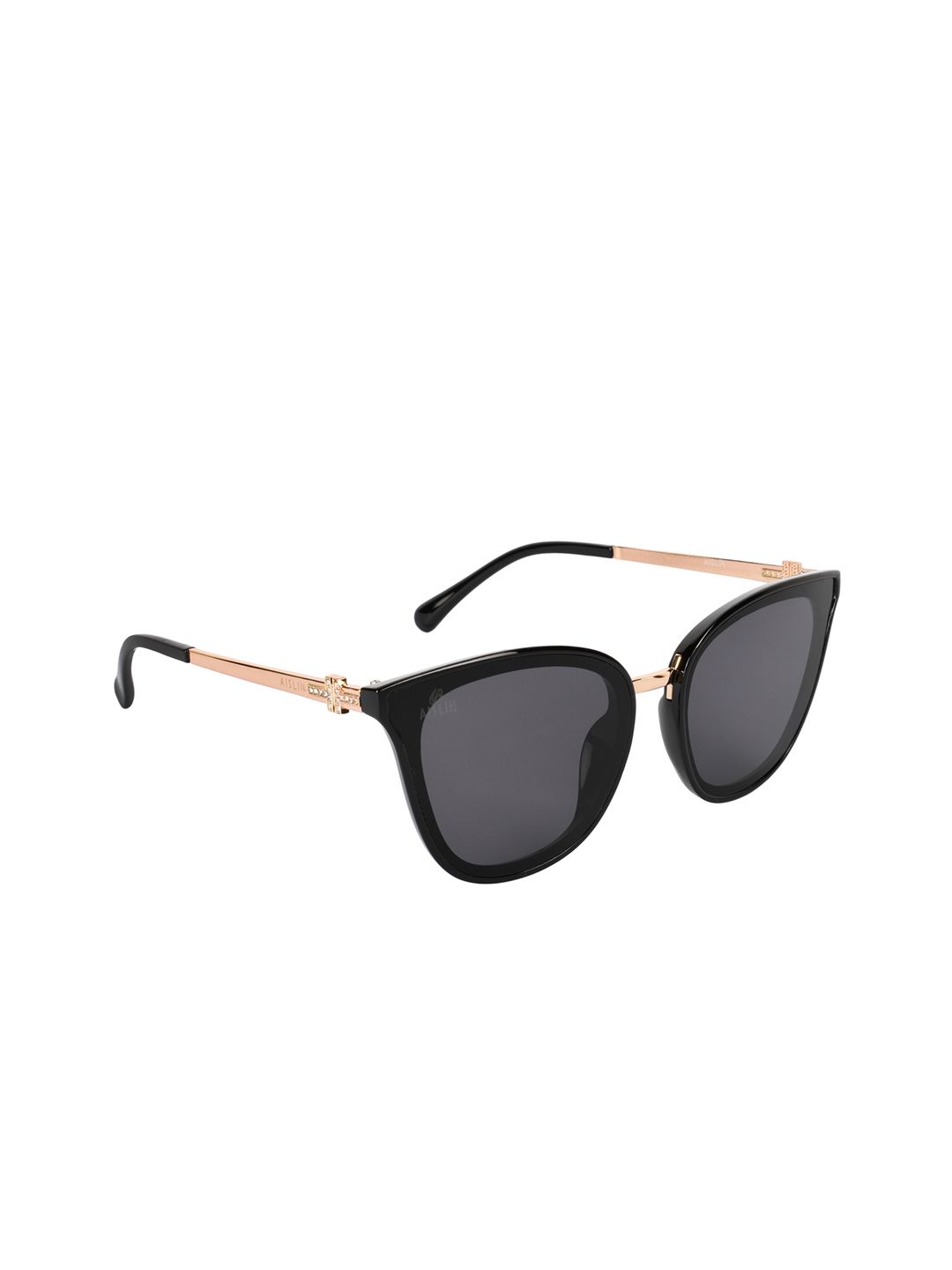 Aislin Women Black Lens & Rose Gold Cateye Sunglasses ES_14468-82-AS-2003-BLK-BKGL-CE-60-G