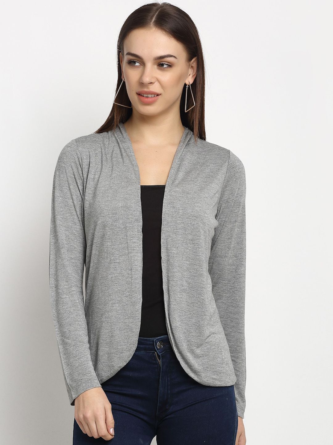 Rute Women Grey Solid Open Front Shrug Price in India