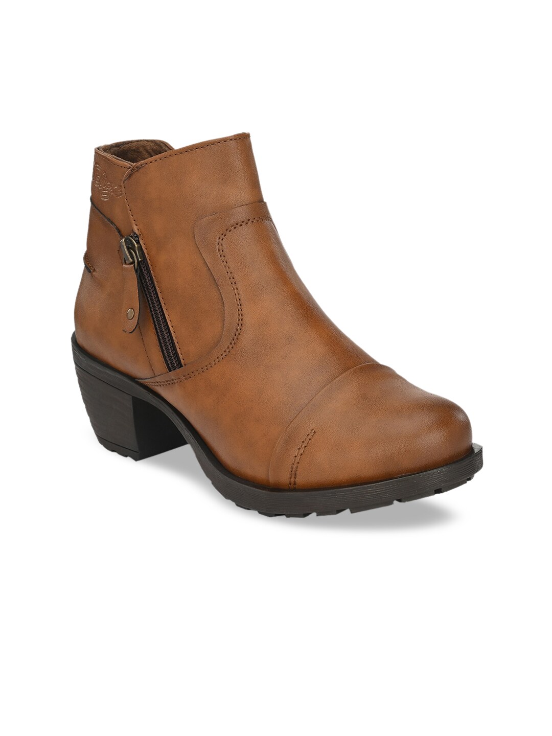 Delize Women Tan Brown Solid Heeled Boots Price in India