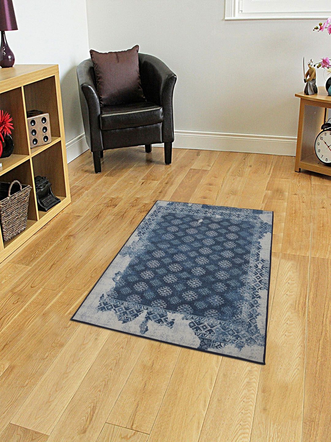 RUGSMITH Blue & Grey Printed Anti-Skid Carpet Price in India