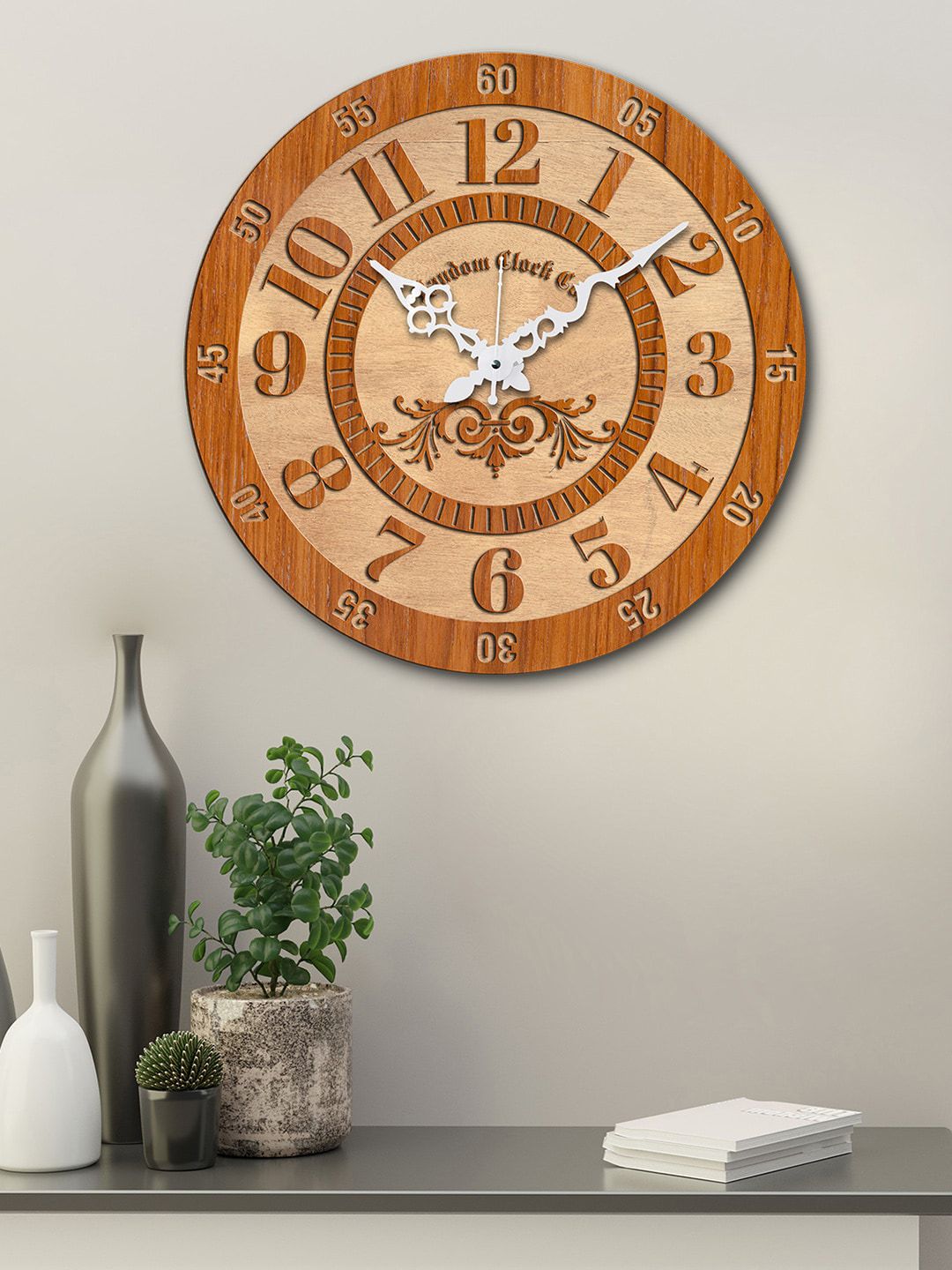 RANDOM Beige Round Printed 37 cm Analogue Wall Clock Price in India