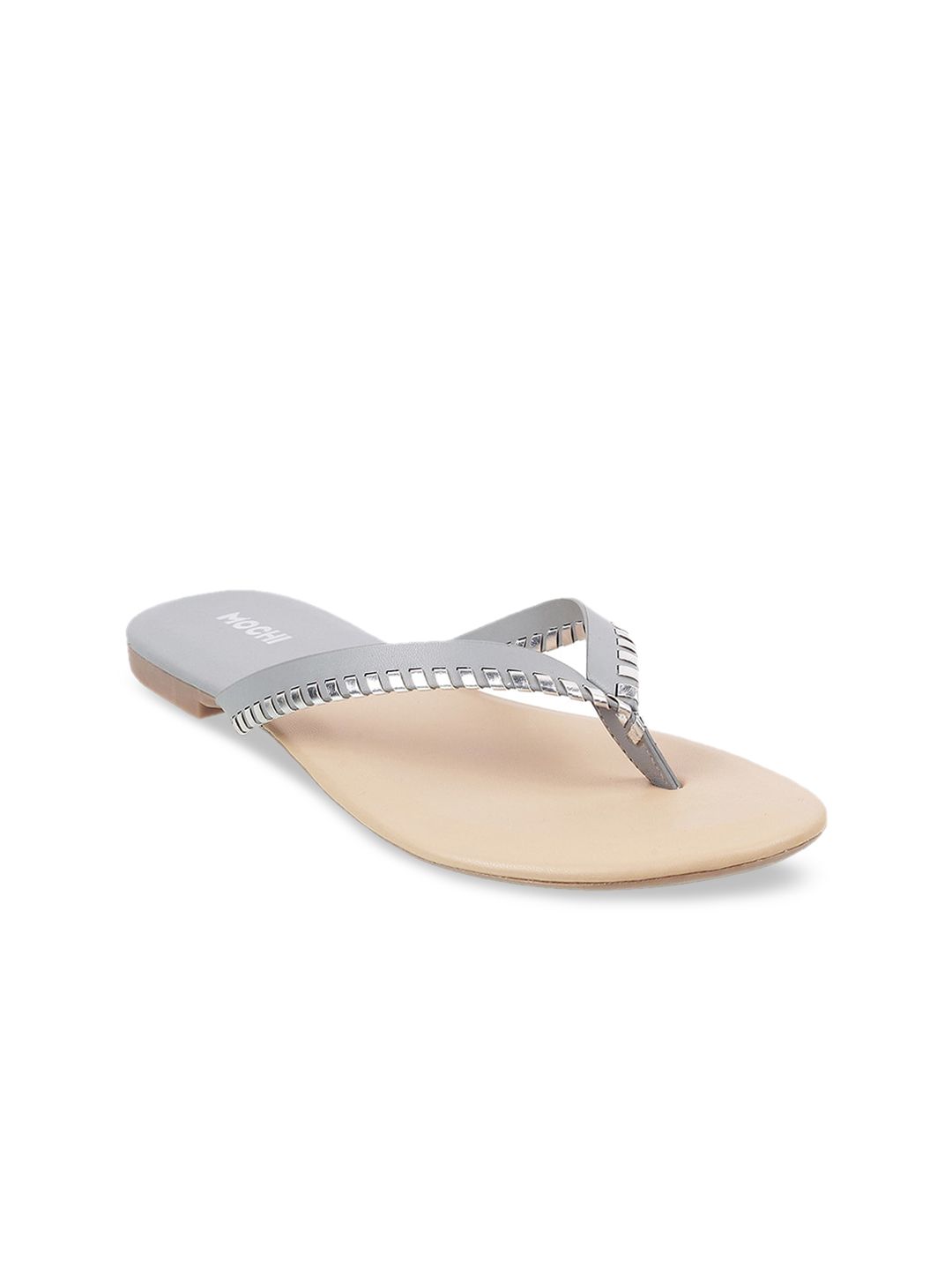 Mochi Women Grey Solid Open Toe Flats Price in India