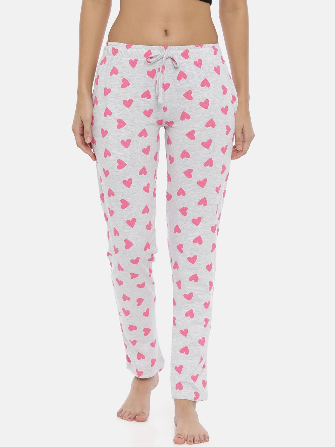 3PIN Women Off-White & Pink Regular Fit Printed Pure Cotton Lounge Pants Price in India