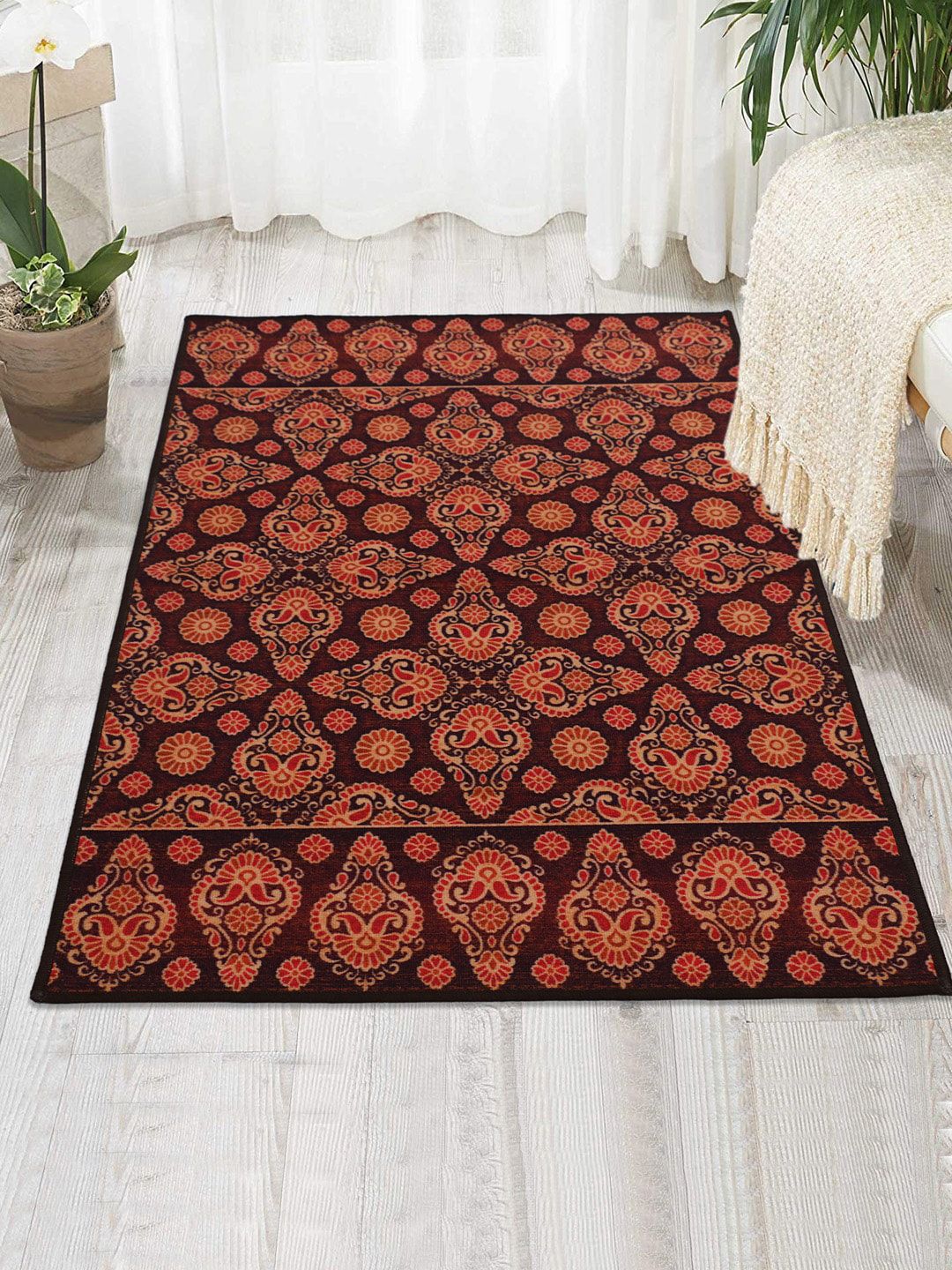 RUGSMITH Brown & Red Digital Printed Anti-Skid Carpet Price in India