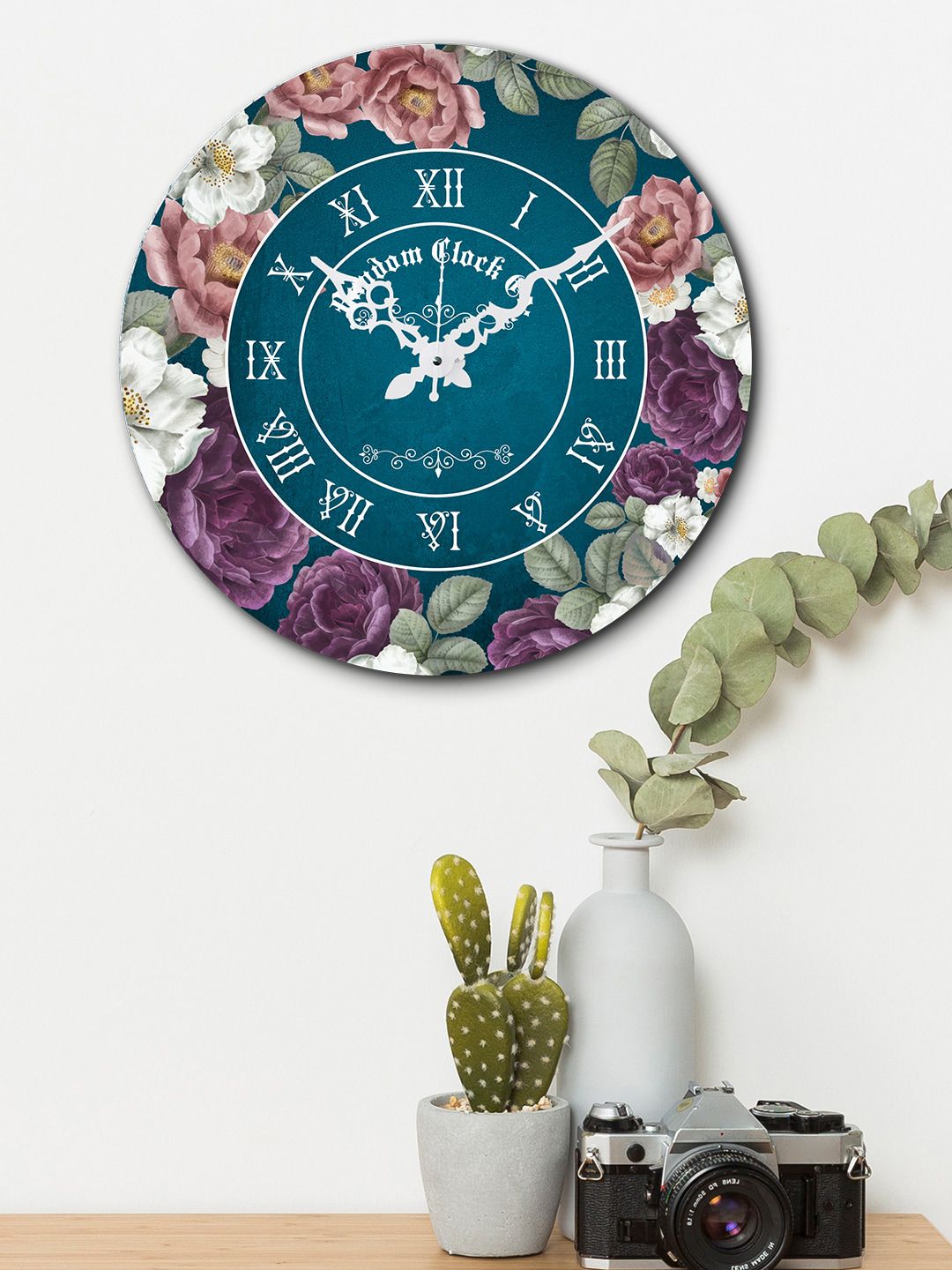 RANDOM Teal & Purple Round Printed 37 cm Analogue Wall Clock Price in India
