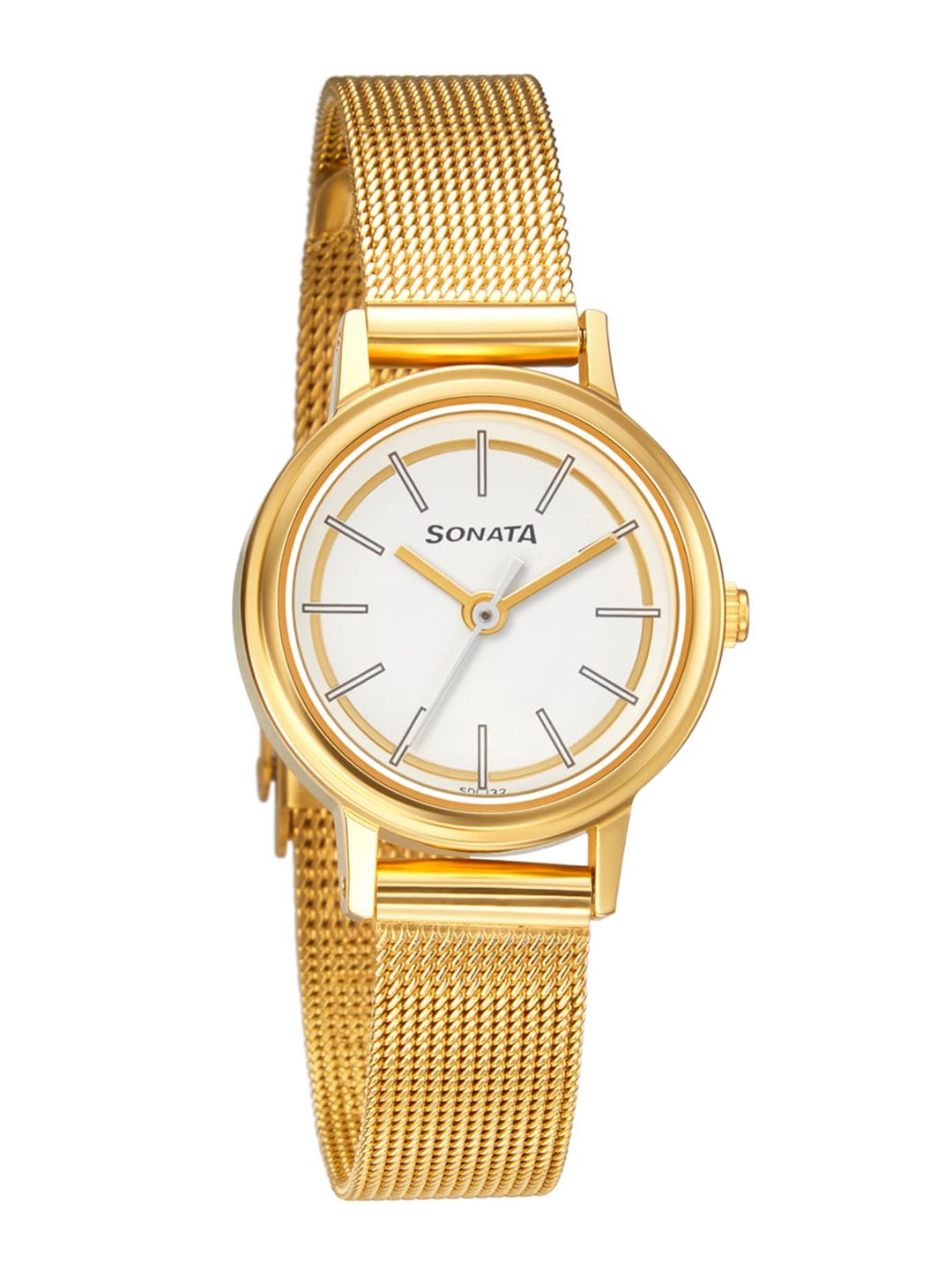 Sonata Women White & Gold-Toned Analogue Watch 8096YM09 Price in India
