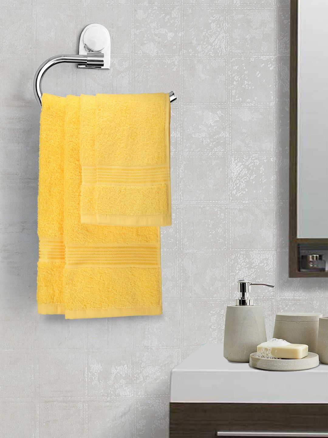 BIANCA Set of 6 Yellow Solid 380 GSM Towel Set Price in India