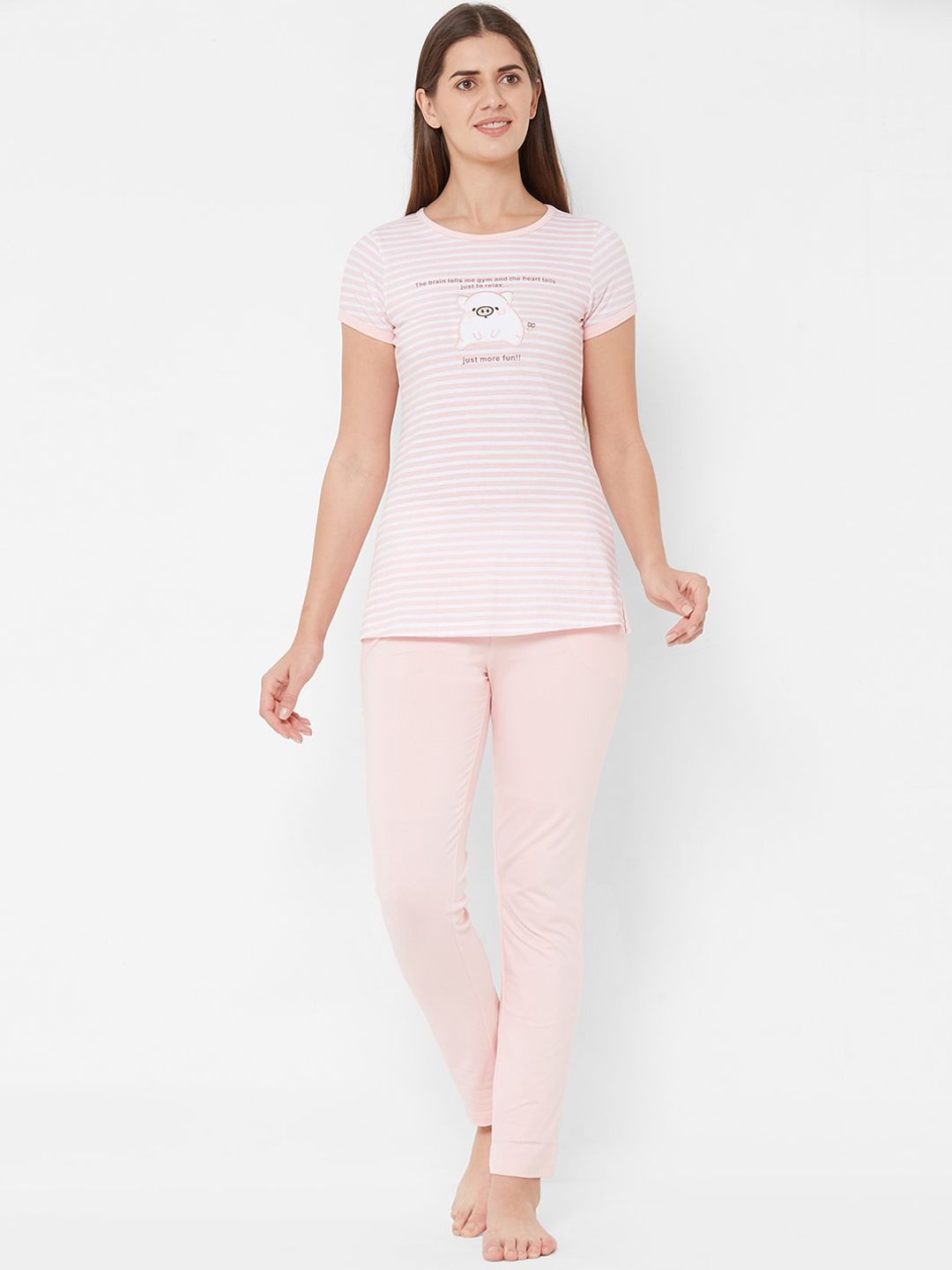 Sweet Dreams Women Pink & White Striped Night suit Price in India