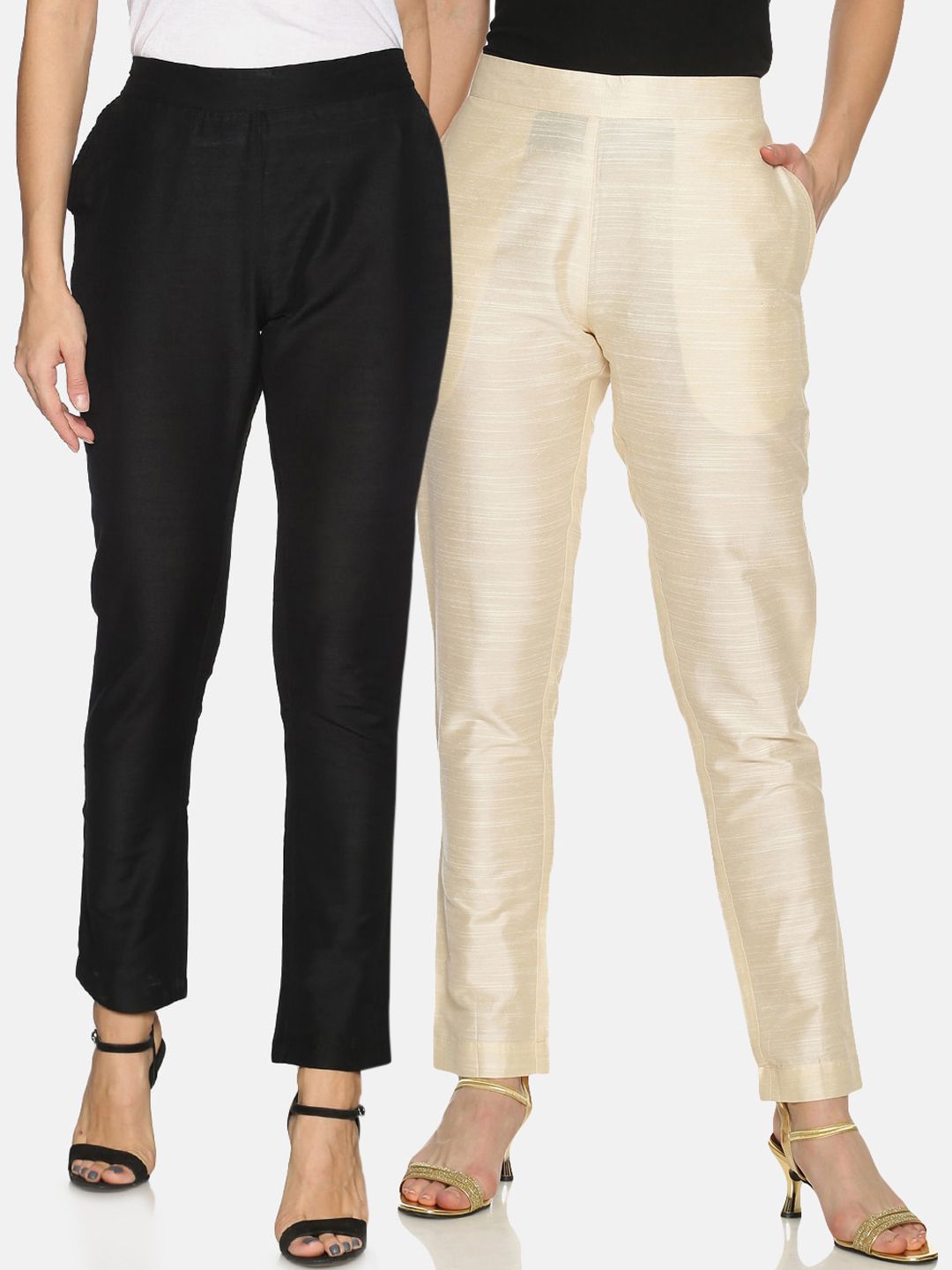 Saffron Threads Women Off-White Regular Fit Solid Regular Trousers Price in India