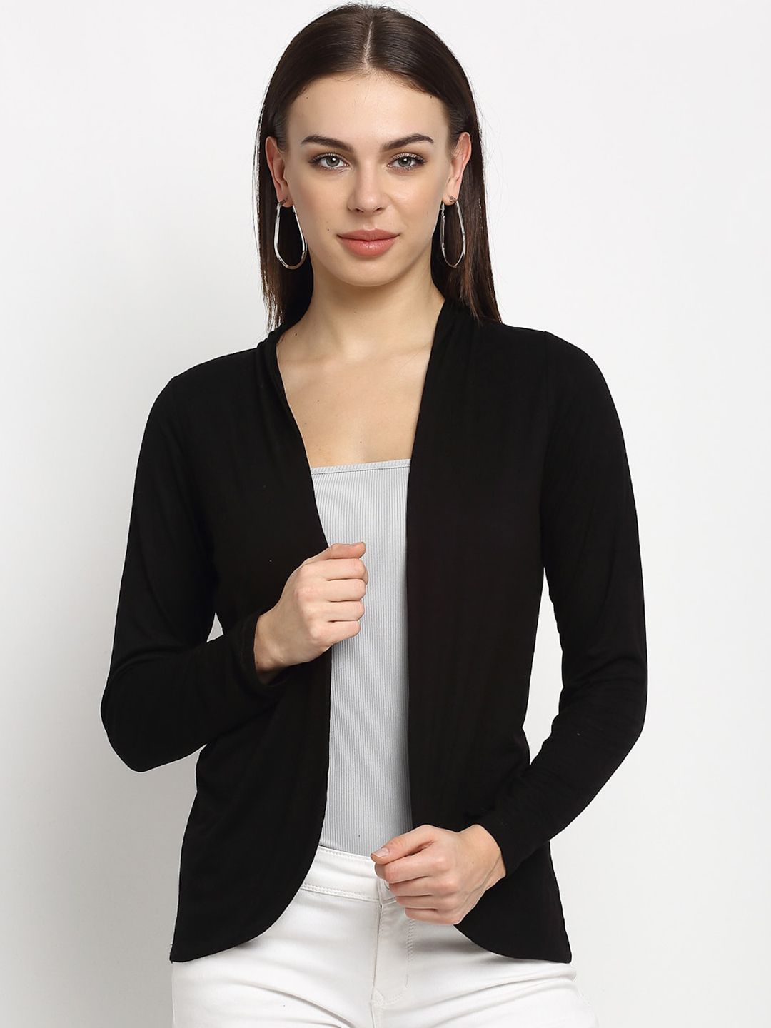 Rute Women Black Solid Open Front Shrug Price in India