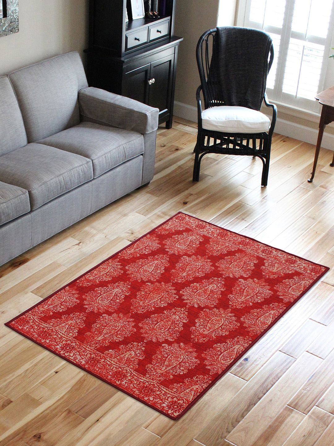 RUGSMITH Red & Beige Digital Printed Anti-Skid Carpet Price in India