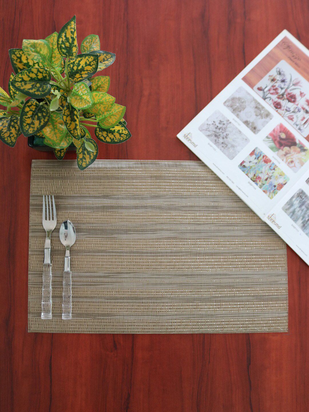 Shresmo Set Of 6 Beige & Grey Striped Table Placemats Price in India