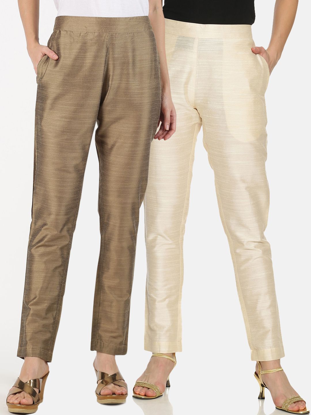 Saffron Threads Women Pack of 2 Solid Regular Trousers Price in India