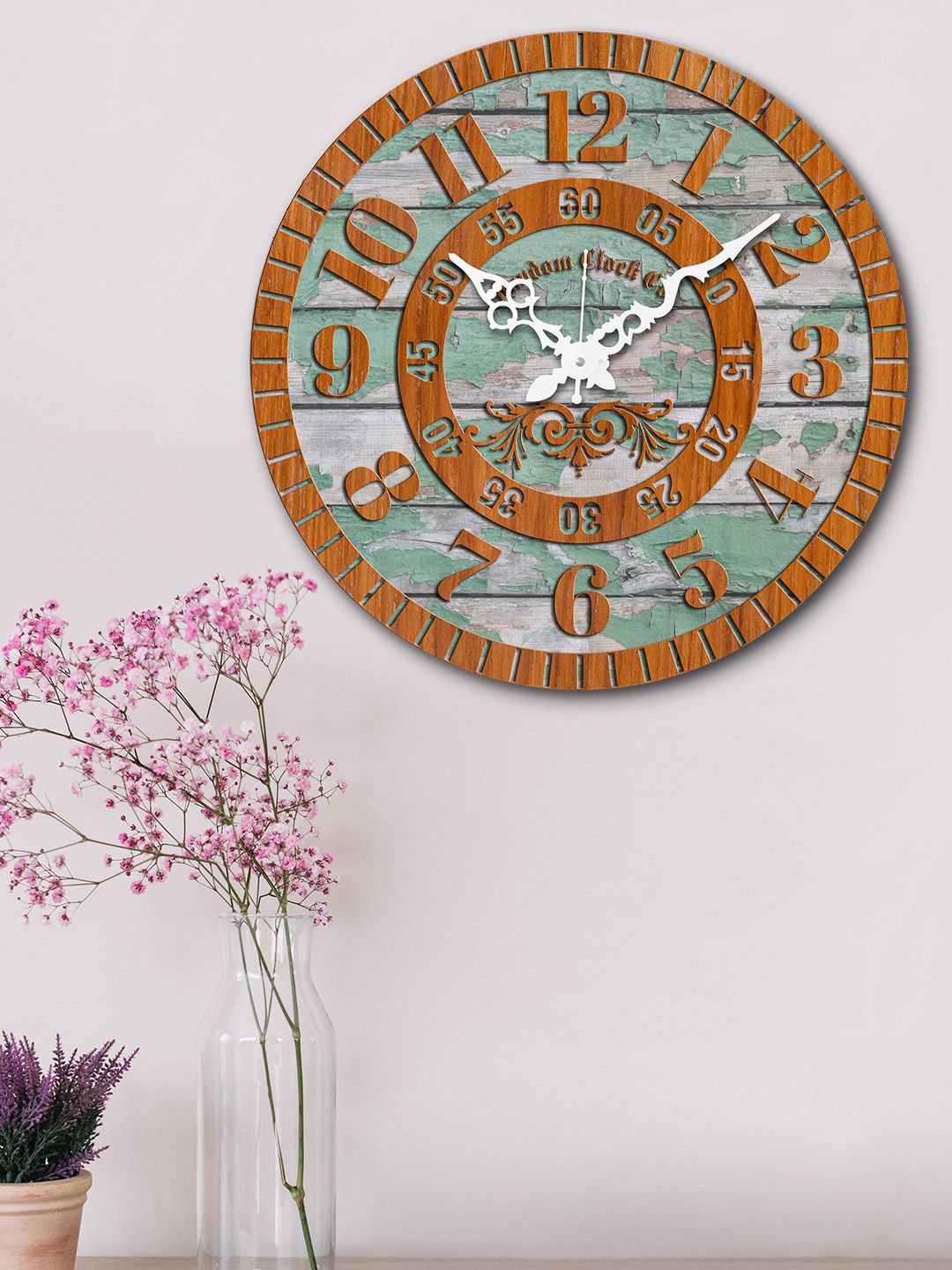 RANDOM Green & Brown Round Printed 37 cm Analogue Wall Clock Price in India