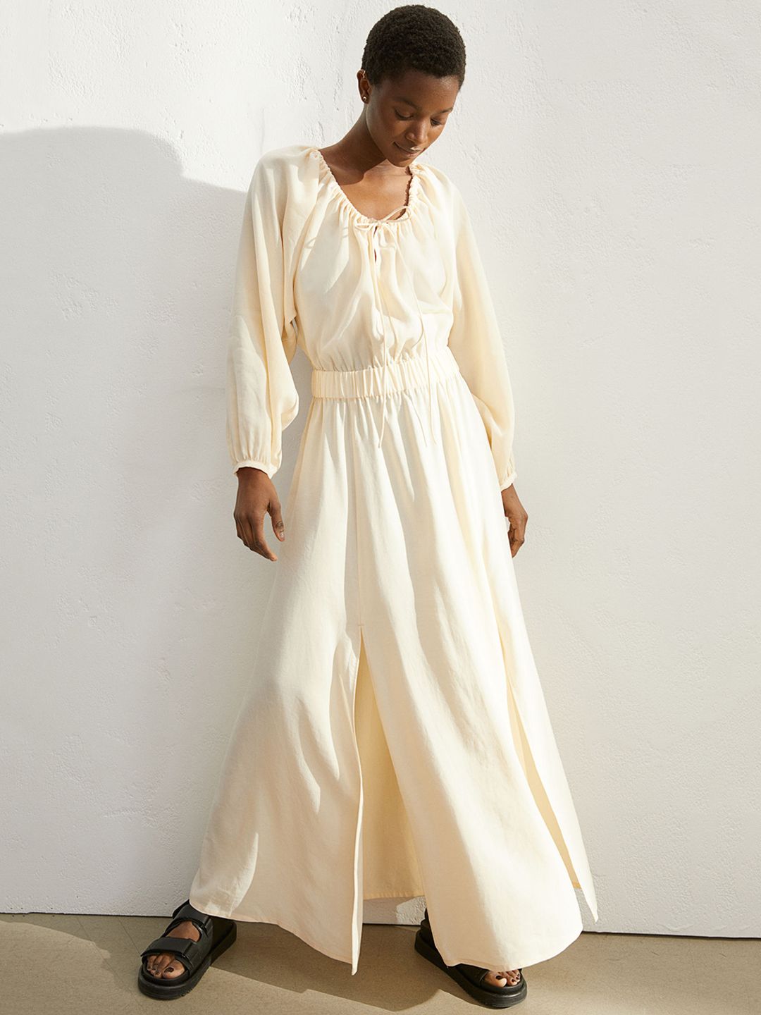 h&m long lyocell blend dress Buy H&M Women Sustainable Yellow Solid Long Lyocell-Blend Dress - Dresses  for Women 13927346