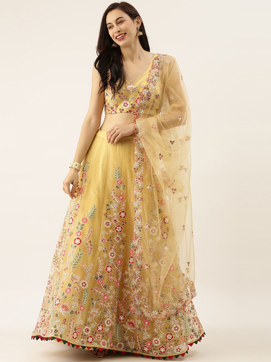 panchhi Yellow Semi-Stitched Lehenga & Unstitched Blouse with Dupatta Price in India