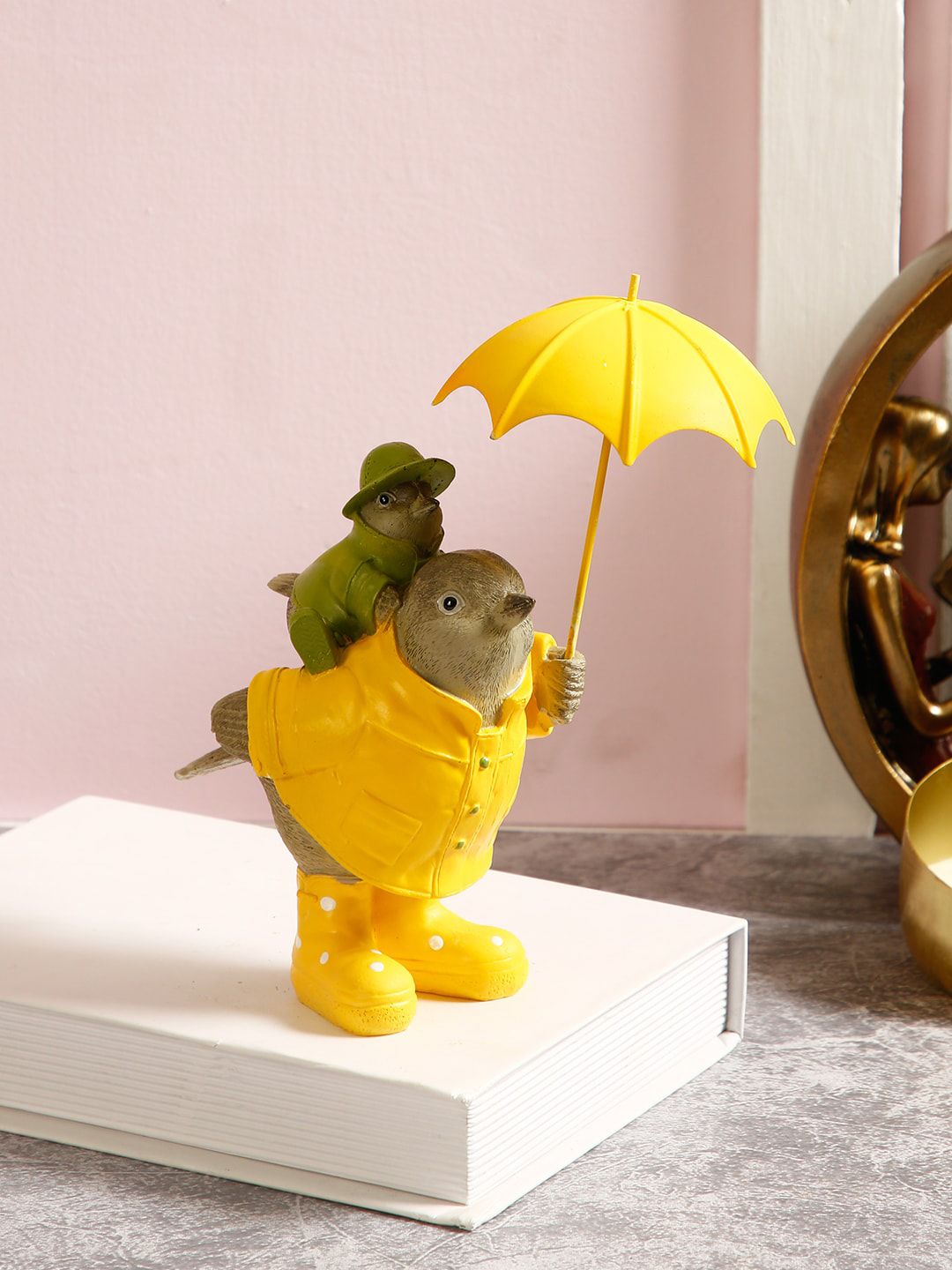TAYHAA Yellow & Green Mother & Child Umbrella Bird Showpiece Price in India