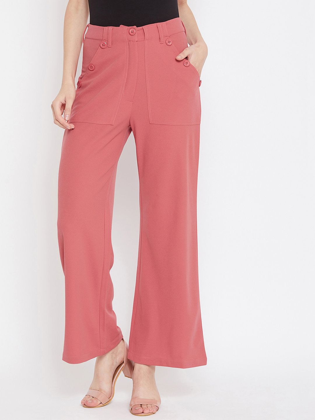 Zastraa Women Pink Regular Fit Solid Parallel Trousers Price in India