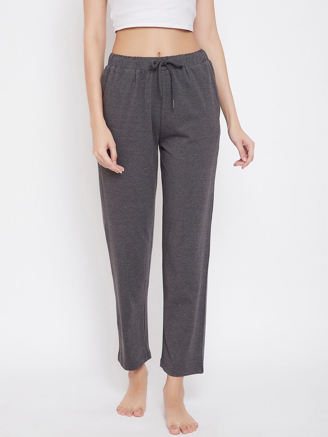 Hypernation Women Charcoal Grey Solid Lounge Pants Price in India