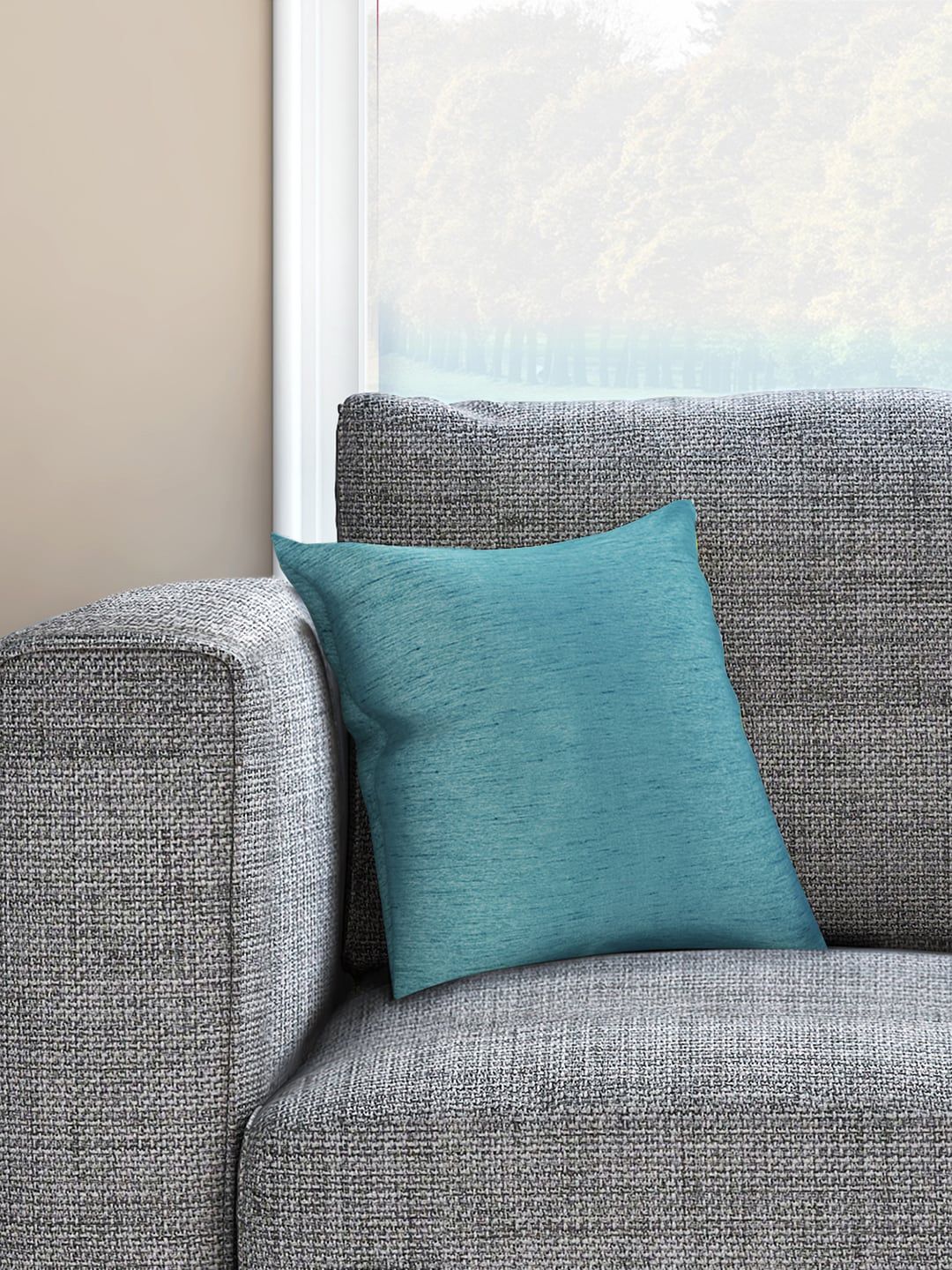 Living scapes by Pantaloons Teal Blue Single Solid Square Cushion Cover Price in India