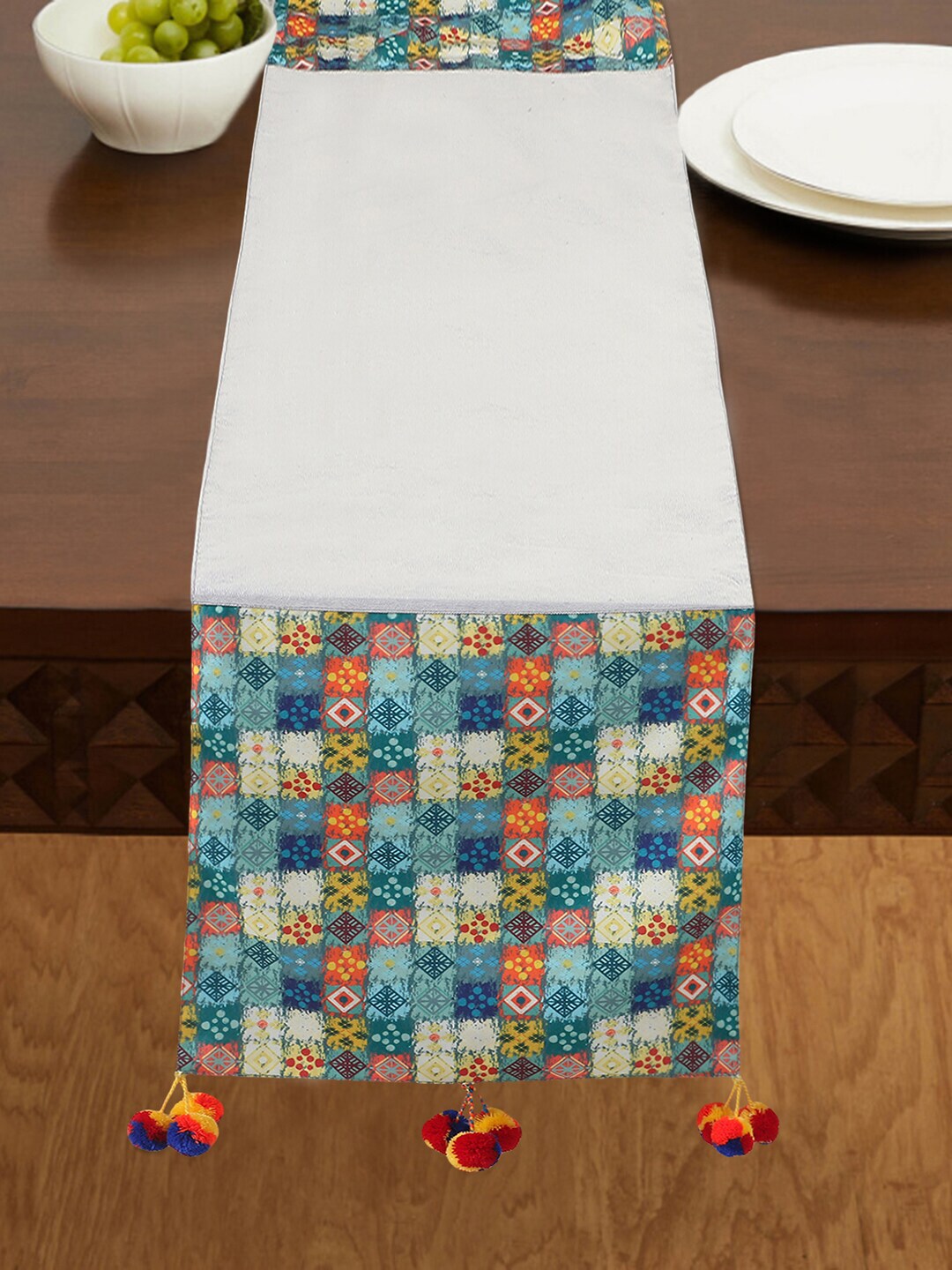 Mezposh Multicoloured 6 Seater Table Runner with Pompoms Price in India