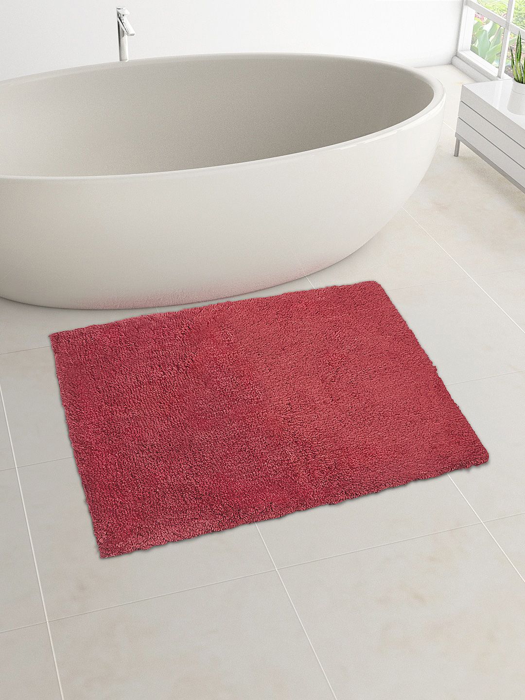 Living scapes by Pantaloons by Pantaloons by Pantaloons Maroon Solid Anti-Skid Bath Rug Price in India