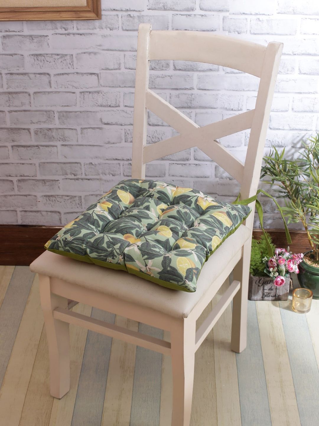 ROMEE Green & Yellow Set of 2 Printed Chair Pads Price in India