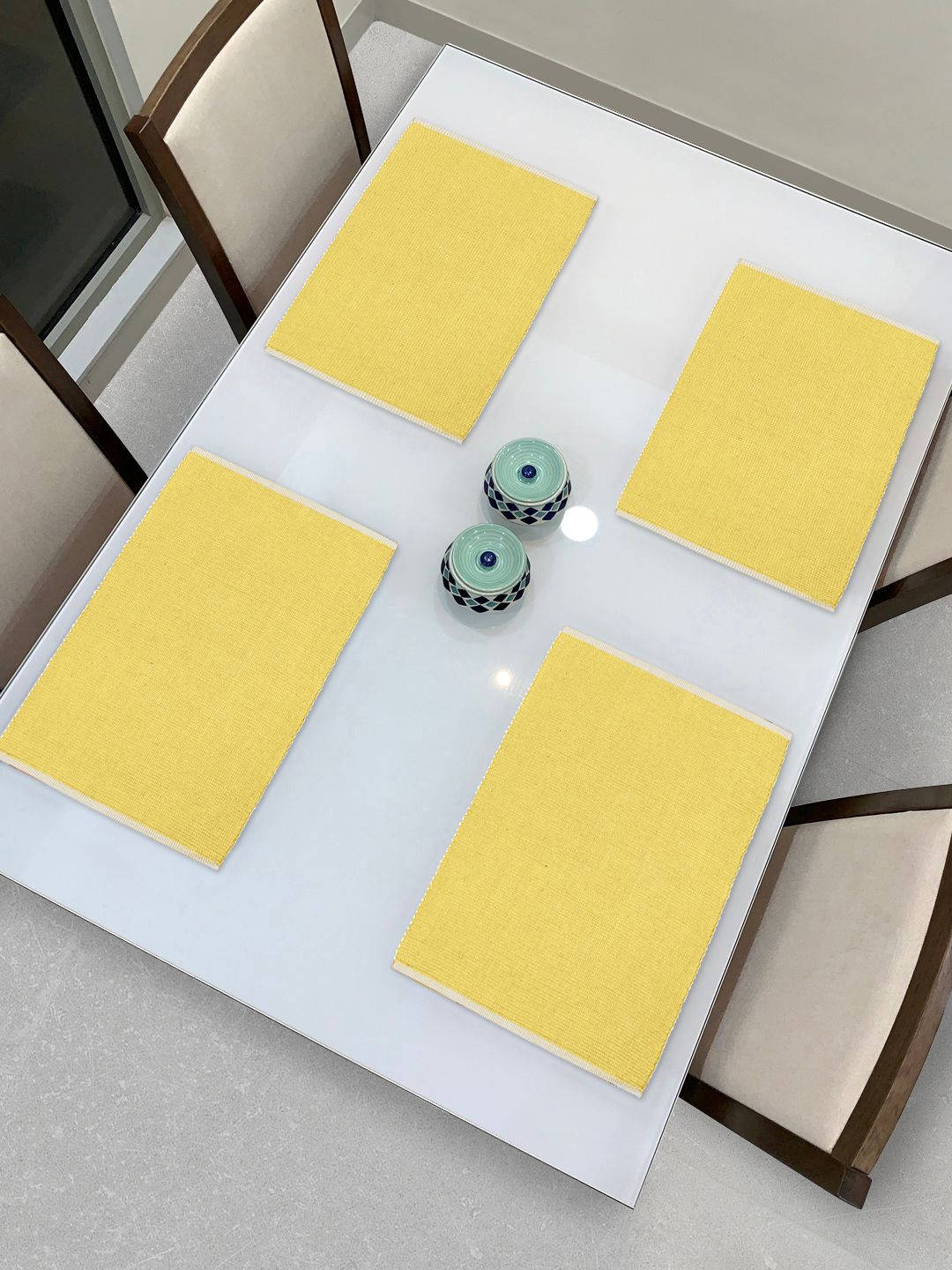 HOKIPO Set Of 4 Yellow Solid Heat Resistant Table Placemats Price in India